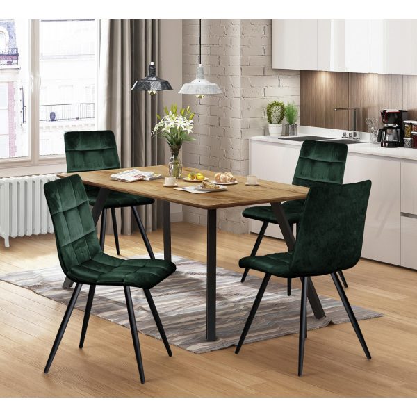 Jedálenský stôl BERGEN dub + 4 stoličky BERGEN zelený zamat