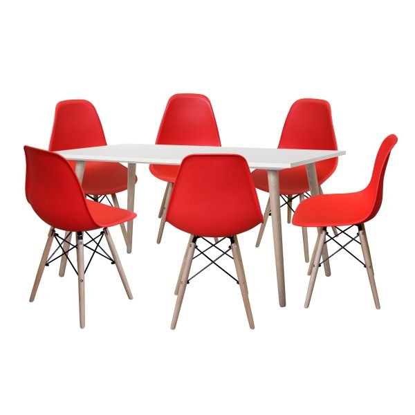 Jedálenský stôl GÖTEBORG 50 + 6 stoličiek UNO červené