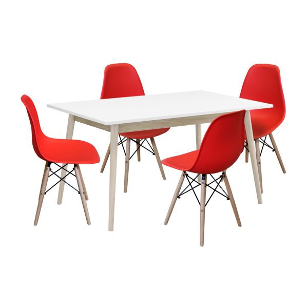 Jedálenský stôl NATURE + 4 stoličky UNO červené