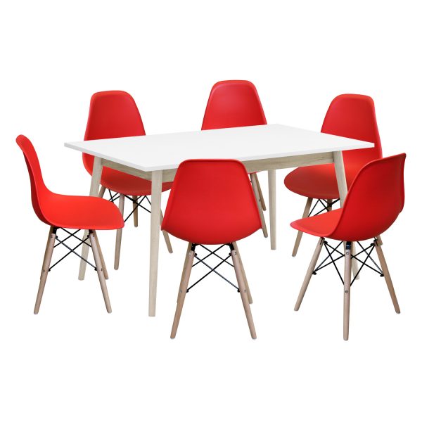 Jedálenský stôl NATURE + 6 stoličiek UNO červené