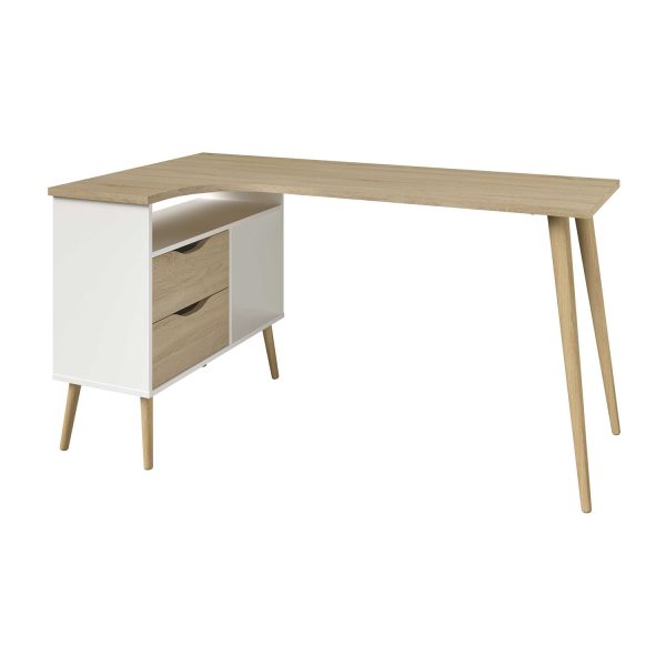 Rohový písací stôl NORSK dub/biela