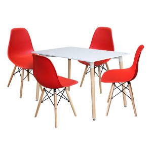 Jedálenský stôl 120x80 UNO biely + 4 stoličky UNO červené