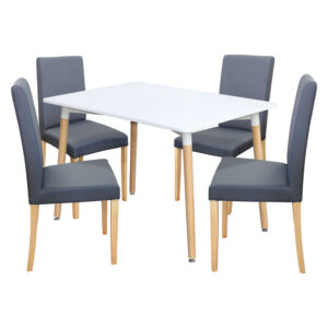 Jedálenský stôl UNO 120x80 biely + 4 stoličky PRIMA sivá/svetlé nohy