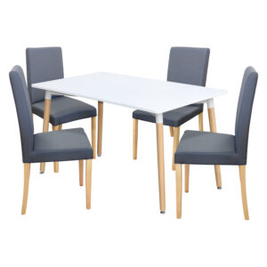 Jedálenský stôl UNO 140x90 biely + 4 stoličky PRIMA sivá/svetlé nohy