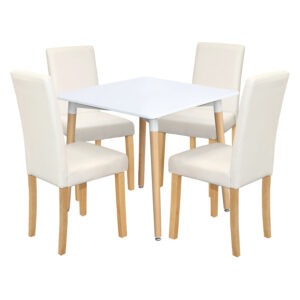 Jedálenský stôl UNO 80x80 biely + 4 stoličky PRIMA biela/svetlé nohy