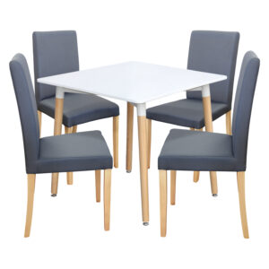 Jedálenský stôl UNO 80x80 biely + 4 stoličky PRIMA sivá/svetlé nohy